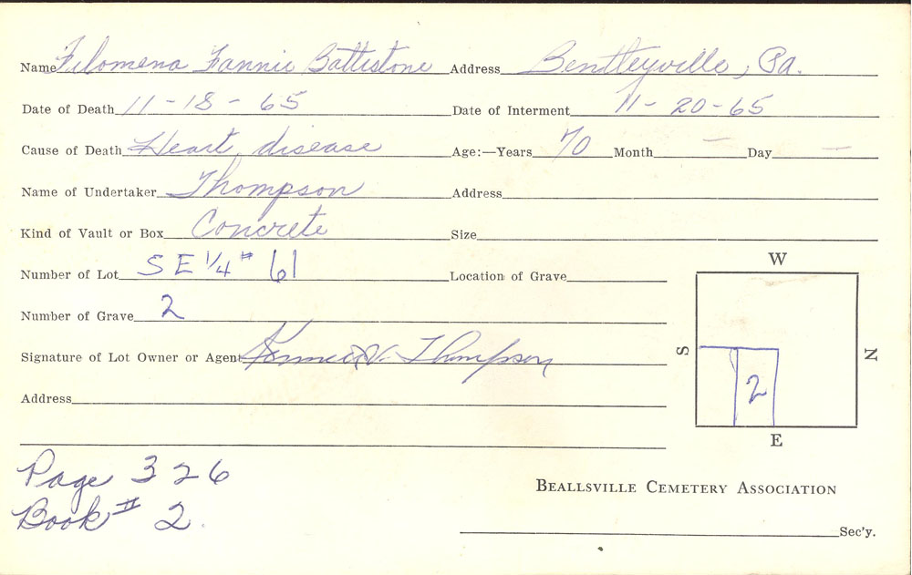Filomena Battistone  burial card